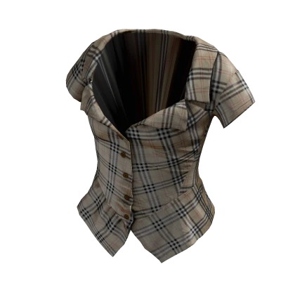 Short Sleeve Corset Blouse Top (Burberry Plaid)