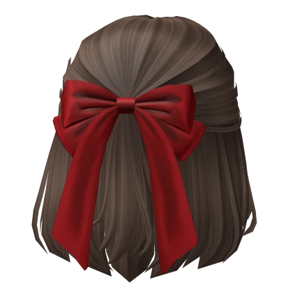 Soft Half up Hair w/ Red Christmas Bow (Brown)