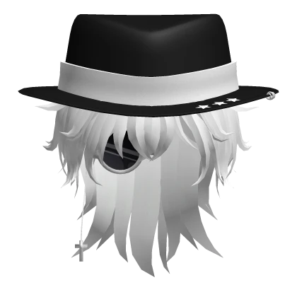 White Messy Wolfcut Hair w/ Fedora Hat Detective