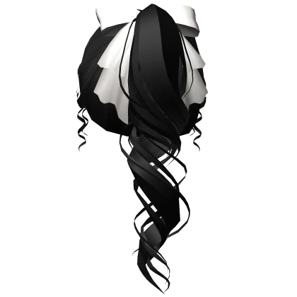 Black Curly Ponytail w/ White Bow