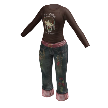 Vintage Harajuku jean Outfit | Brown