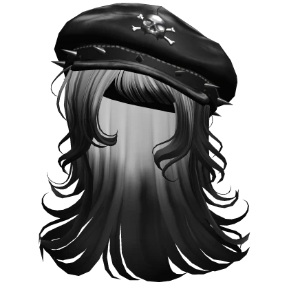 ♡ Goth Layered Emo Hair w/ Beret (Black and White)