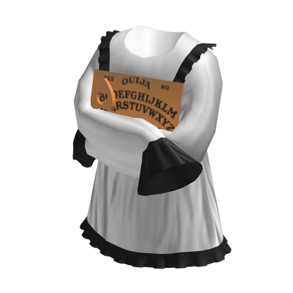 white ruffle doll dress hugging creepy ouija board
