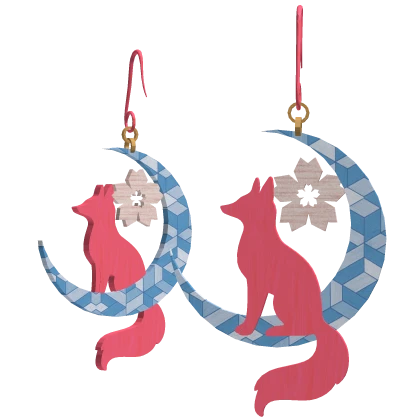 Pink fox and a pale blue moon Earrings