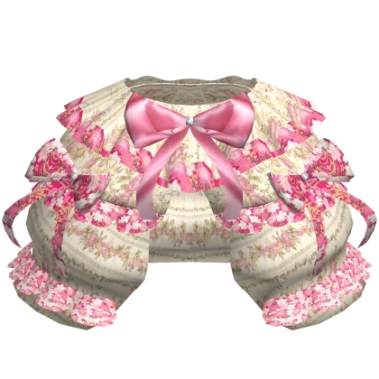 Pink Floral Victorian Big Ruffled Bow Bustle Skirt