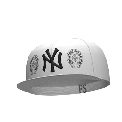 White NY Chrome Tilted Fitted Cap