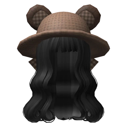 Soft Wavy Curly Long Hair w/ Bear Hat (Black)