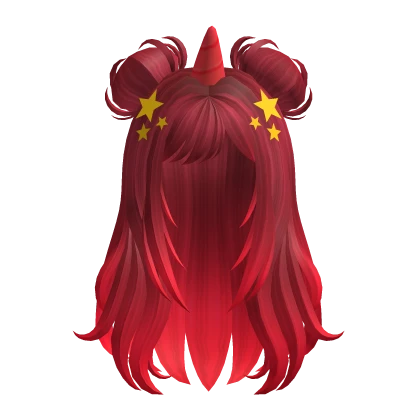 Red Long Wavy Unicorn Hair w/ Stars - RBC