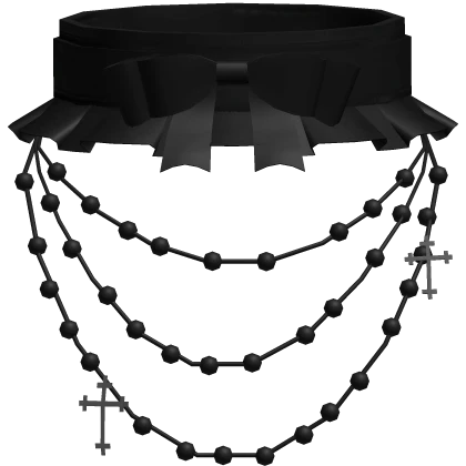 gothic ruffled lace bow rosary choker black