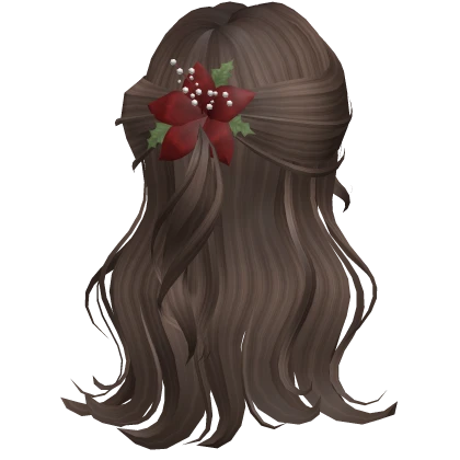 ♡ brown half up wavy hair with christmas flower