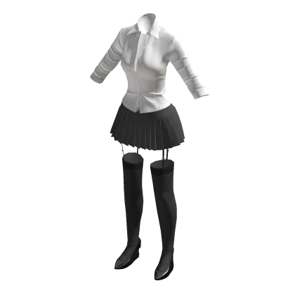 Y2K Office Siren White Shirt Grey Skirt Outfit
