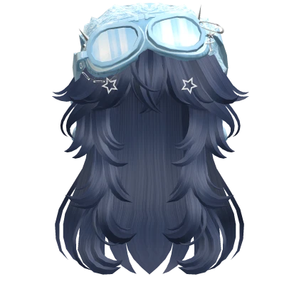 Blue Long Straight Hair w/ Y2K Goggles Ushanka