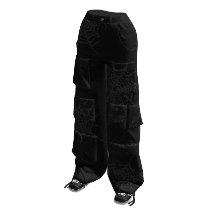  Spider Web Halloween Ripped Black Cargo Pants