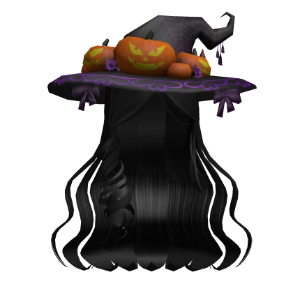 Halloween Witch Hat w/ Wavy Hair - Black
