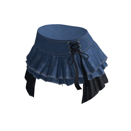 🍀Drawstring Ruffle Skirt (Blue & Black)