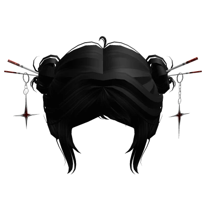 Messy Cyber Punk Buns w/ Chopsticks - Black