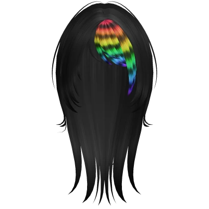 black scene hair with rainbow striped raccoon tail