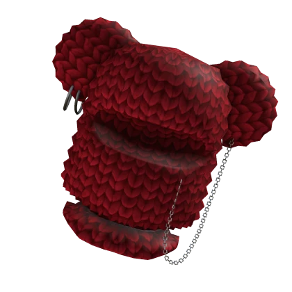 Balaclava w/ Ears & Chains Fluffy Cute Y2K Emo Red