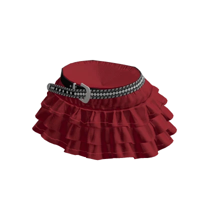 Red Y2K Ruffled Skirt w/ Belt