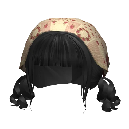 ♡ Mori kei igari black curly ponytails w/ bandana