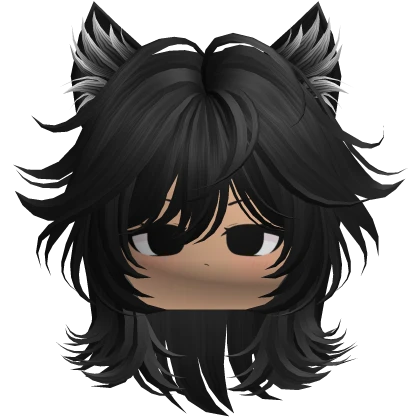 Black Short Anime Girl Cat Hair w/ Emo Cute Face