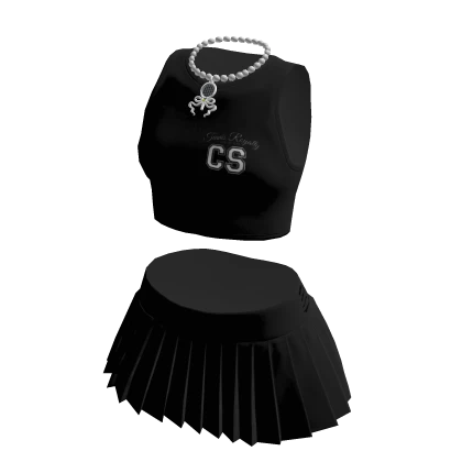 Black Tank Top Mini Pleated Skirt Necklace Outfit