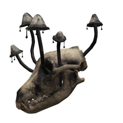 Infected Wolf Skull with Black Ink Mushrooms
