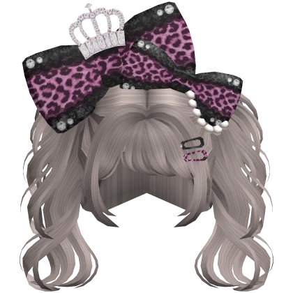 Gyaru Cute Dark Ash Messy Pigtails w Leopard Bows