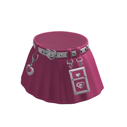 Valentines Heart Charm Belted Skirt  - Pink White