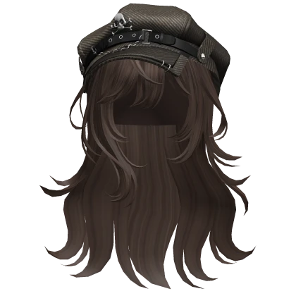 Brown2 Graceful Layered Hair w/ Skull Punk Cap