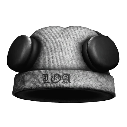 White Distressed Streetwear Beanie w/ Headphones