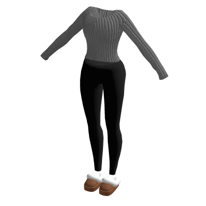winter outfit w/ sweater and fluffy slippers