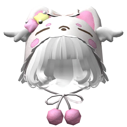 Short Swirly Bangs w/ Cute Cap Tie-Knot in White
