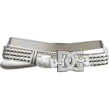 Y2K Studded DC Double Rhinestone Scene Belt White 