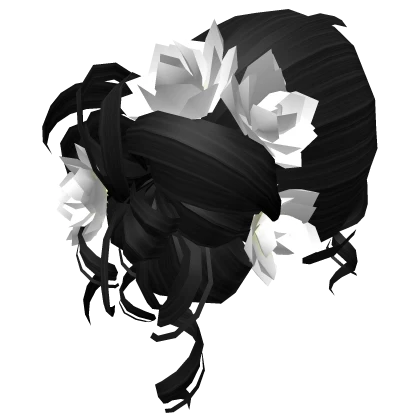 Black White Spring Floral Curly Messy Bun Hair