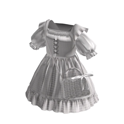 Cottagecore Picnic Girl Dress w/ Basket Bag White