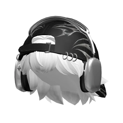 Anime Mullet White Hair w/ Y2k Cap and Headphones