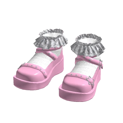 Cute Kawai Pink Ruffled White Socks Shoes