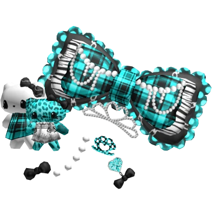 kitty plush charm gyaru cyan black scene bow tiara