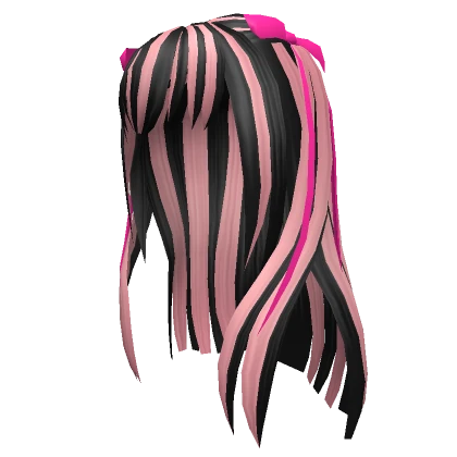 Long Black Bangs & Pink Streaks w/ Bow