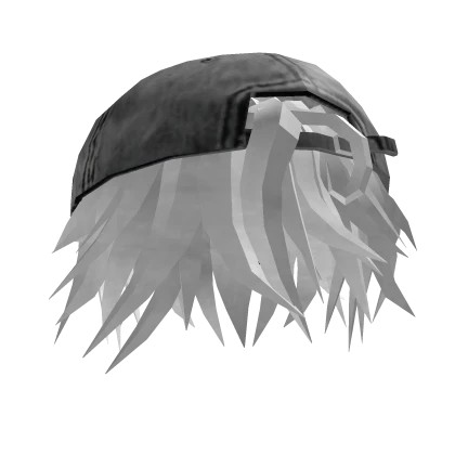 Messy Anime Boy Hair w Y2K Hat (White)