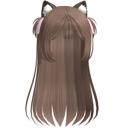 ♡ cutecore cat ears long hair w/ ribbons brown