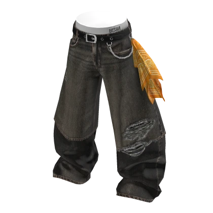 💗BANDANA DISTRESSED BAGGY JEANS_BROWN