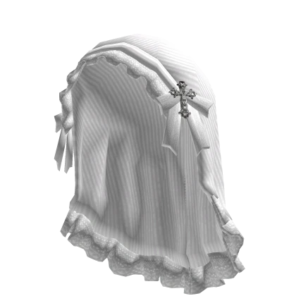 White Striped Veil w/ Ruffles & Gothic Crosses