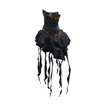 ʚ♡ɞ Vintage Floral Black Fringe/Ruffle Dress