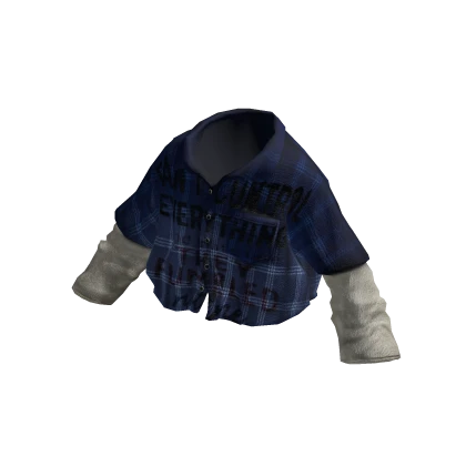 MARCHÉE - Blue Plaid Slogan Wool Layered Shirt