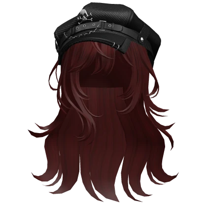 Dark Red Graceful Layered Hair w/ Skull Punk Cap