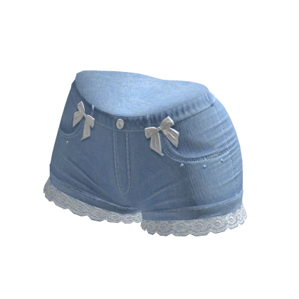 Cutesy Lace Bow Denim Shorts white