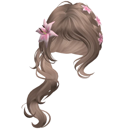 ♡ igari brown summer ponytail with pink flower