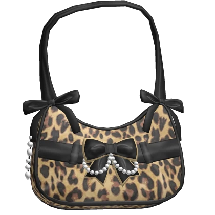 Brown & Black Himegyra Leopard Bow Bag with Pearls